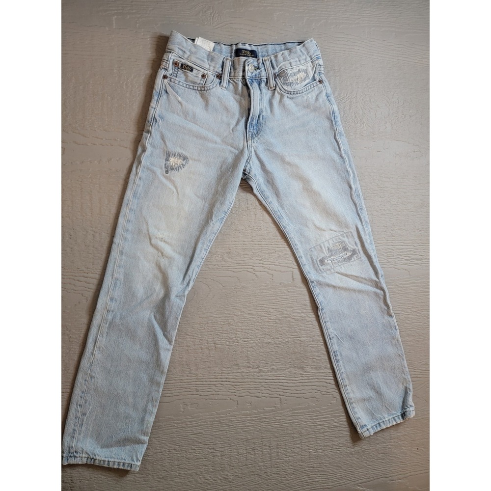 ♡Polo Ralph Lauren Girls Light Wash Distressed Patchwork Denim Jeans Size 10